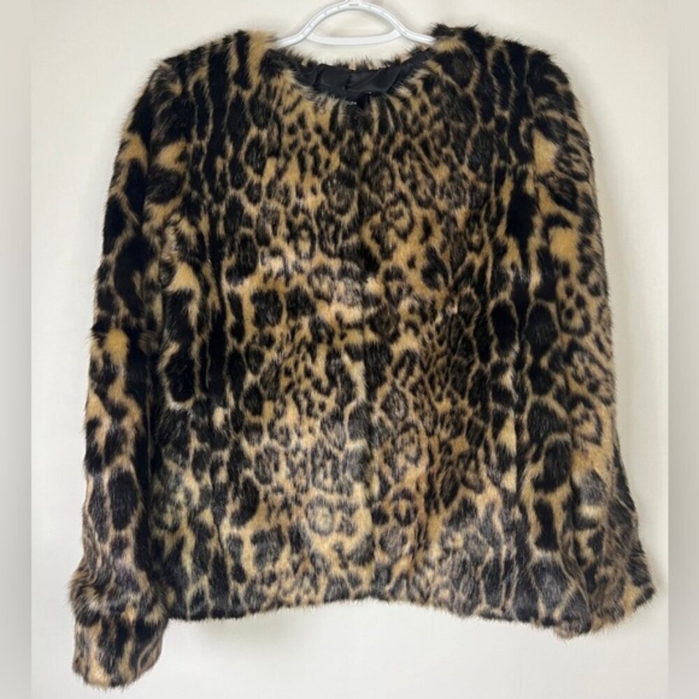 NWT KAREN MILLEN Super-Soft Faux Fur Leopard Print Lined Jacket w Pockets Sz 6 - Picture 9 of 16